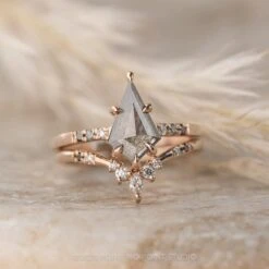 White And Black Diamond Wedding Ring, Flora Setting, 14K Rose Gold -Point No Point Studio Store 20200910 SFS0085