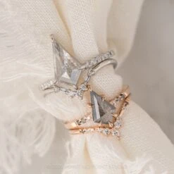 White And Black Diamond Wedding Ring, Flora Setting, 14K Rose Gold -Point No Point Studio Store 20200910 SFS0089