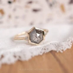 1.58 Carat Black Speckled Hexagon Diamond Engagement Ring, Bezel Zoe Setting, 14K Yellow Gold -Point No Point Studio Store 20201029 SFS0076 6d0b08f9 19a9 4cf2 978a 55ee81bf32e7