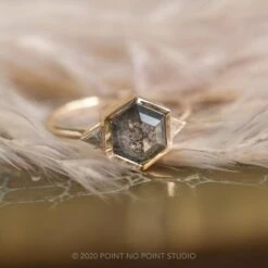 1.58 Carat Black Speckled Hexagon Diamond Engagement Ring, Bezel Zoe Setting, 14K Yellow Gold -Point No Point Studio Store 20201029 SFS0077 56c6f9a3 cb35 4b68 8d21 7b4f1cd66bb2