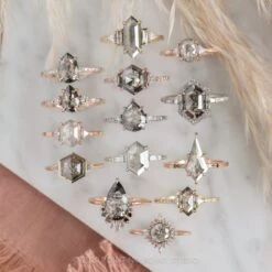 1.58 Carat Black Speckled Hexagon Diamond Engagement Ring, Bezel Zoe Setting, 14K Yellow Gold -Point No Point Studio Store 20201029 SFS0096 8474c07b ffd8 4f71 a04b c8e46d7093b9