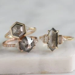 1.58 Carat Black Speckled Hexagon Diamond Engagement Ring, Bezel Zoe Setting, 14K Yellow Gold -Point No Point Studio Store 20201029 SFS0110 5171a14e 3477 4fb4 b7b8 82fe7f0664f7