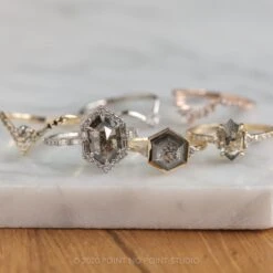 1.58 Carat Black Speckled Hexagon Diamond Engagement Ring, Bezel Zoe Setting, 14K Yellow Gold -Point No Point Studio Store 20201029 SFS0122 9c532d00 232c 4b37 87eb e10494ac3374