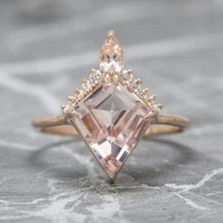 2.34 Carat Kite Morganite And Diamond Engagement Ring, Ava Setting, 14K Rose Gold