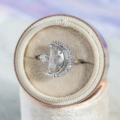 2.03 Carat Grey Speckled Crescent Moon Engagement Ring, Starling Setting, 14K White Gold -Point No Point Studio Store 20210304 SFS0095