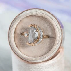 2.03 Carat Grey Speckled Crescent Moon Engagement Ring, Starling Setting, 14K Rose Gold -Point No Point Studio Store 20210304 SFS0095 bc2f8320 ec37 4aa3 b806 5fdebce6e807