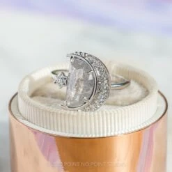 2.03 Carat Grey Speckled Crescent Moon Engagement Ring, Starling Setting, 14K White Gold -Point No Point Studio Store 20210304 SFS0096