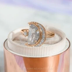 2.03 Carat Grey Speckled Crescent Moon Engagement Ring, Starling Setting, 14K Rose Gold -Point No Point Studio Store 20210304 SFS0096 516e4409 f220 41fb 974f c724a6113cc5