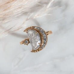 2.03 Carat Grey Speckled Crescent Moon Engagement Ring, Starling Setting, 14K Rose Gold -Point No Point Studio Store 20210304 SFS0105 c6edfebc 6fcb 4dbf 986c 4e7b992ca03c