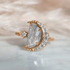 2.03 Carat Grey Speckled Crescent Moon Engagement Ring, Starling Setting, 14K Rose Gold -Point No Point Studio Store 20210304 SFS0106 1e4d8d9c b1f8 4da3 8aac 109f43af5447