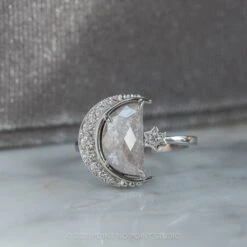 2.03 Carat Grey Speckled Crescent Moon Engagement Ring, Starling Setting, 14K White Gold -Point No Point Studio Store 20210304 SFS0107