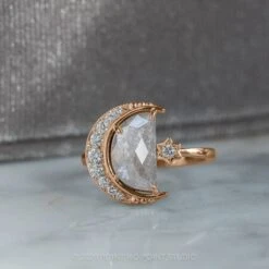 2.03 Carat Grey Speckled Crescent Moon Engagement Ring, Starling Setting, 14K Rose Gold -Point No Point Studio Store 20210304 SFS0107 598de04d c8b1 44dd 98fb ec46b1f61502