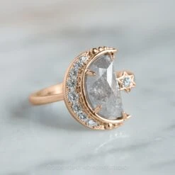 2.03 Carat Grey Speckled Crescent Moon Engagement Ring, Starling Setting, 14K Rose Gold -Point No Point Studio Store 20210304 SFS0125 7054cb5e 5402 44ae a4b0 6f515c941ebb