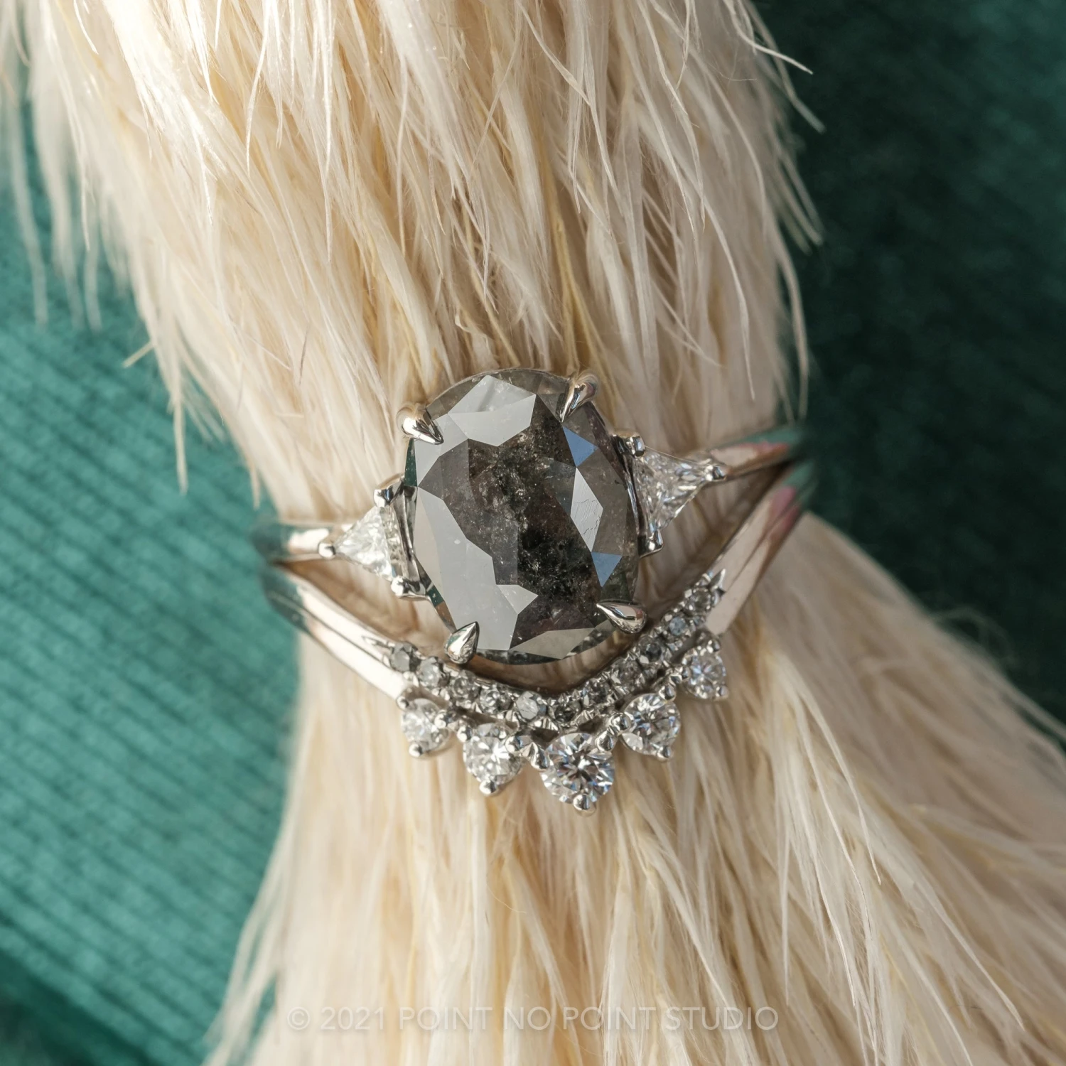 2.80 Carat Black Speckled Oval Diamond Engagement Ring, Zoe Setting, 14K White Gold 3 2.80 Carat Black Speckled Oval Diamond Engagement Ring, Zoe Setting, 14K White Gold - Image 3