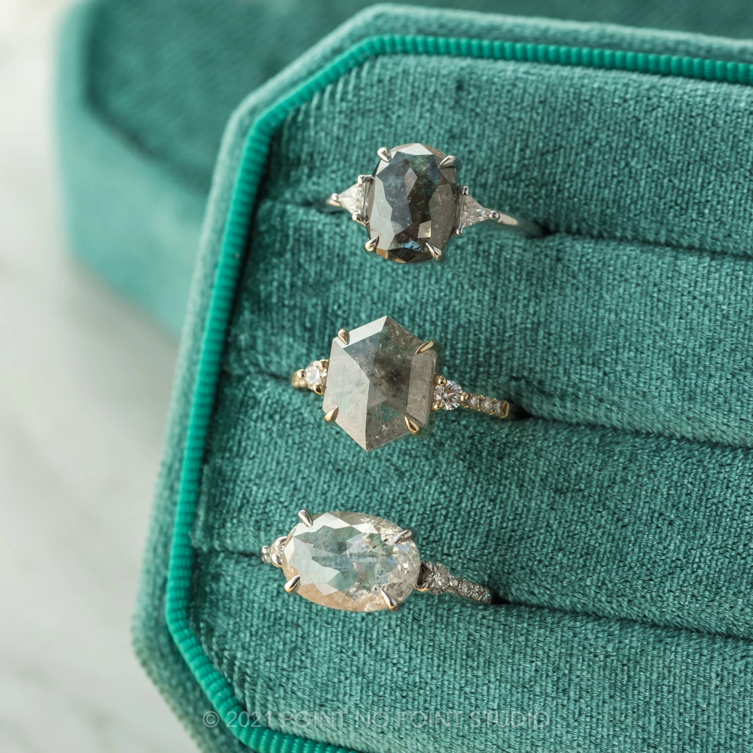 2.80 Carat Black Speckled Oval Diamond Engagement Ring, Zoe Setting, 14K White Gold 9 2.80 Carat Black Speckled Oval Diamond Engagement Ring, Zoe Setting, 14K White Gold - Image 9