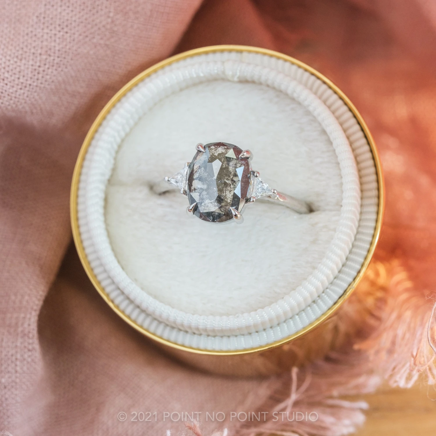 2.80 Carat Black Speckled Oval Diamond Engagement Ring, Zoe Setting, 14K White Gold 4 2.80 Carat Black Speckled Oval Diamond Engagement Ring, Zoe Setting, 14K White Gold - Image 4