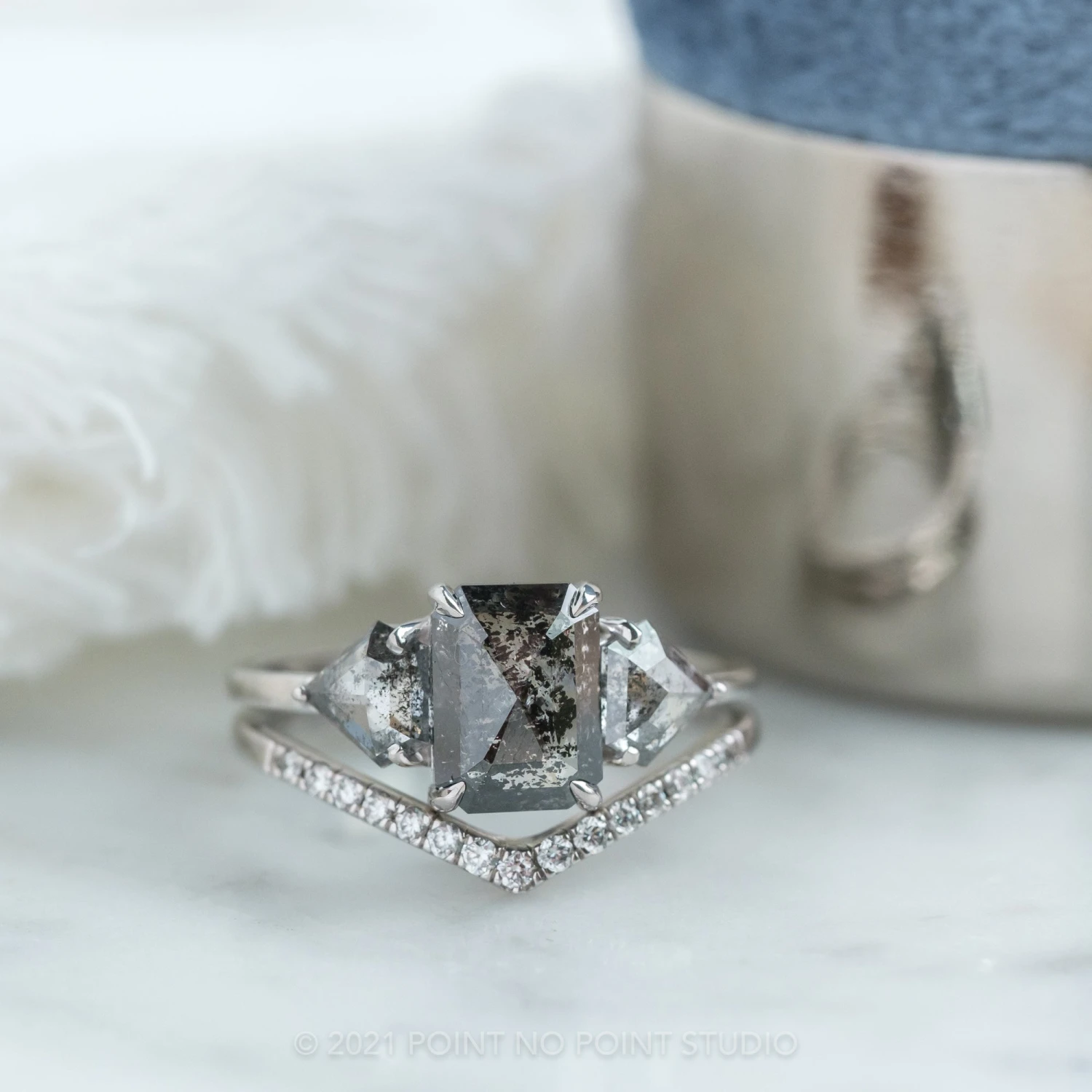 2.59 Carat Salt And Pepper Emerald Diamond Engagement Ring, Zoe Setting, Platinum 2 2.59 Carat Salt And Pepper Emerald Diamond Engagement Ring, Zoe Setting, Platinum - Image 2