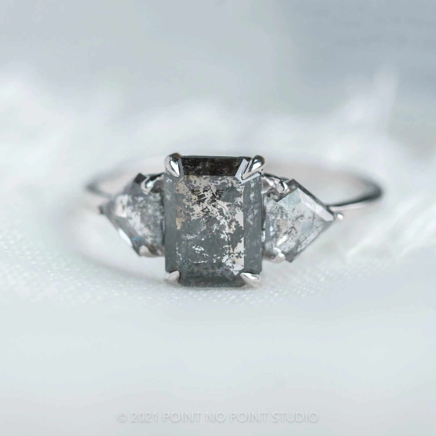 2.59 Carat Salt And Pepper Emerald Diamond Engagement Ring, Zoe Setting, Platinum 3 2.59 Carat Salt And Pepper Emerald Diamond Engagement Ring, Zoe Setting, Platinum - Image 3