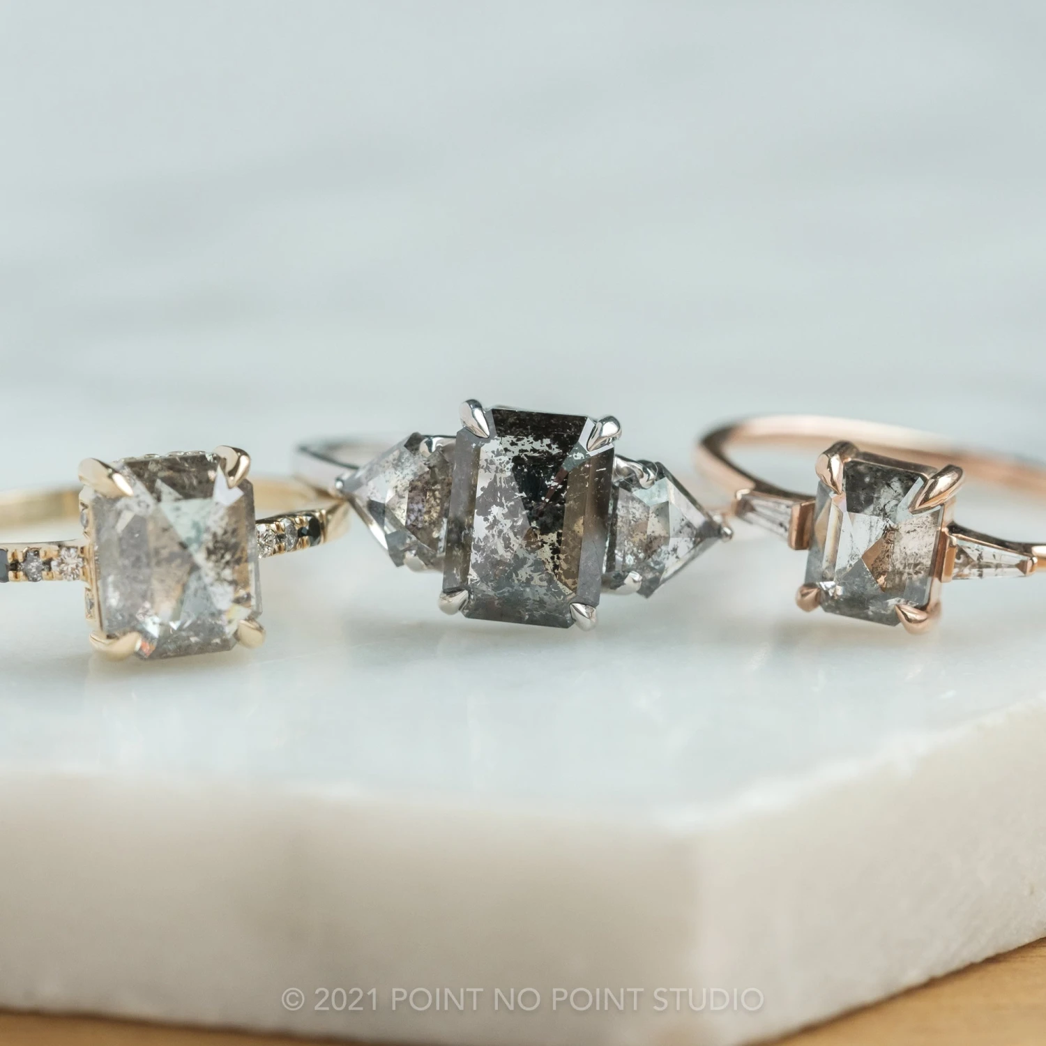 2.59 Carat Salt And Pepper Emerald Diamond Engagement Ring, Zoe Setting, Platinum 4 2.59 Carat Salt And Pepper Emerald Diamond Engagement Ring, Zoe Setting, Platinum - Image 4