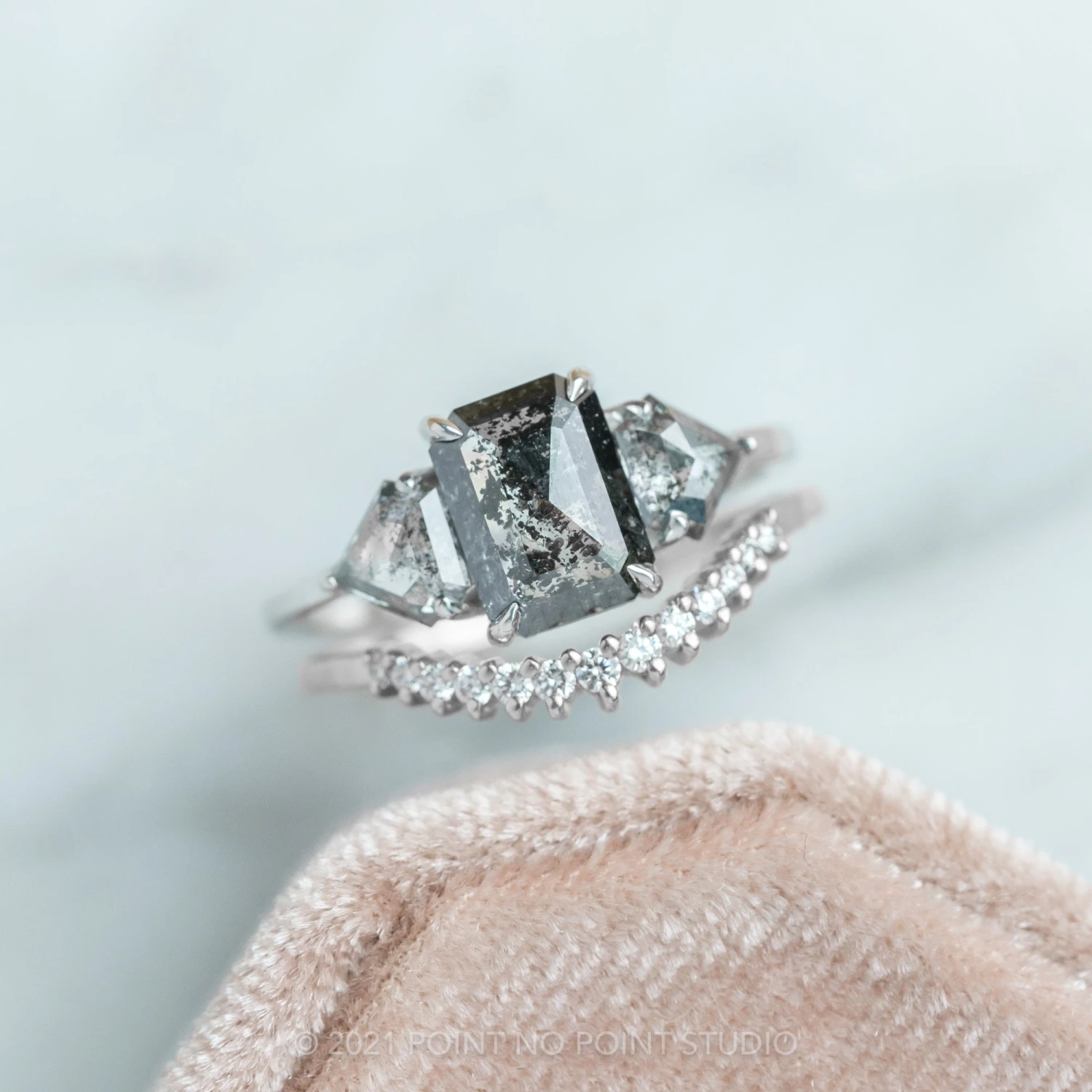 2.59 Carat Salt And Pepper Emerald Diamond Engagement Ring, Zoe Setting, Platinum 5 2.59 Carat Salt And Pepper Emerald Diamond Engagement Ring, Zoe Setting, Platinum - Image 5