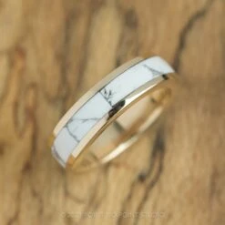 14k Yellow Gold Howlite Inlay Ring -Point No Point Studio Store 20210318 SFS0107
