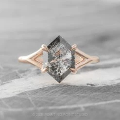 1.36 Carat Salt And Pepper Hexagon Diamond Engagement Ring, Split Shank Jane Setting, 14K Rose Gold