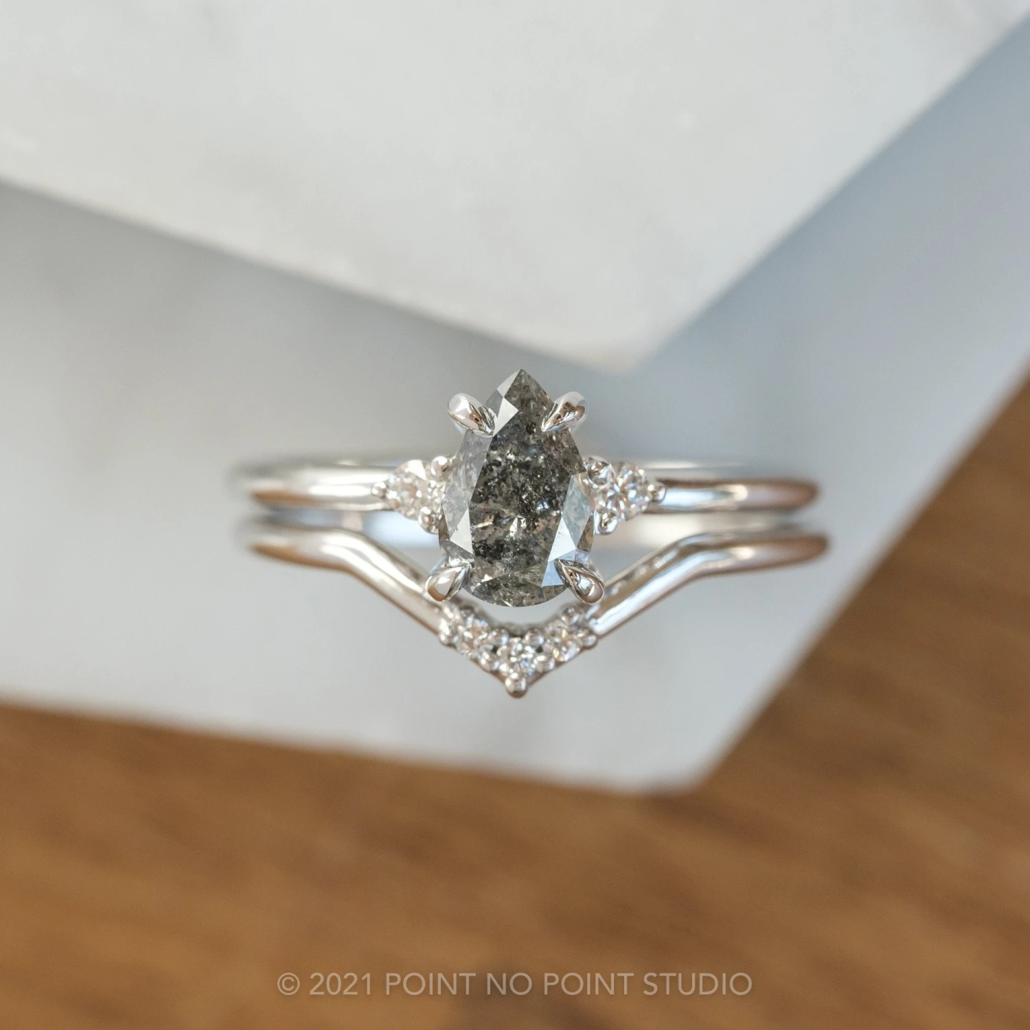 .99 Carat Salt And Pepper Pear Diamond Engagement Ring, Zoe Setting, Platinum 6 .99 Carat Salt And Pepper Pear Diamond Engagement Ring, Zoe Setting, Platinum - Image 6