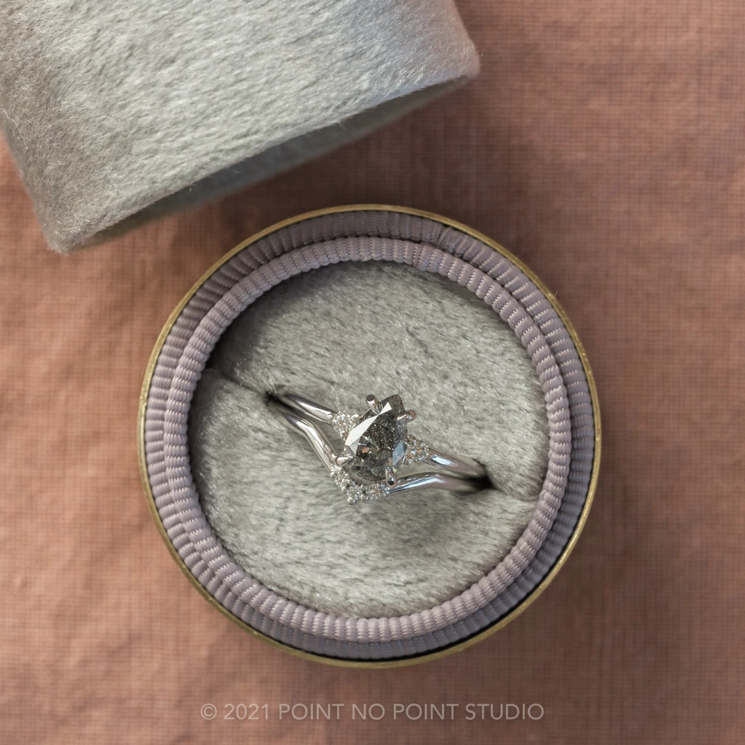 .99 Carat Salt And Pepper Pear Diamond Engagement Ring, Zoe Setting, Platinum 3 .99 Carat Salt And Pepper Pear Diamond Engagement Ring, Zoe Setting, Platinum - Image 3