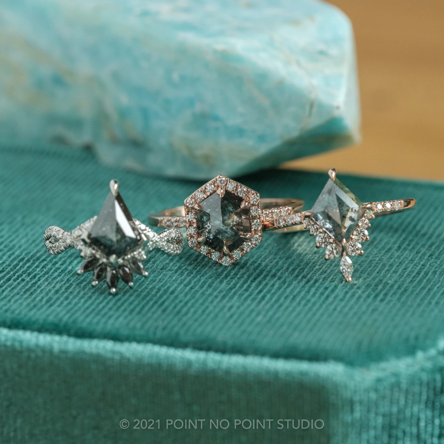 1.34 Carat Salt And Pepper Hexagon Diamond Engagement Ring, Fiona Setting, 14K Rose Gold 5 1.34 Carat Salt And Pepper Hexagon Diamond Engagement Ring, Fiona Setting, 14K Rose Gold - Image 5