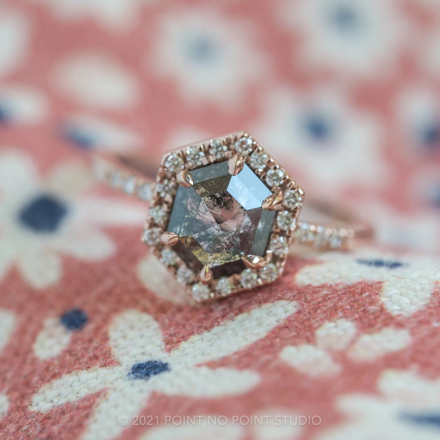 1.34 Carat Salt And Pepper Hexagon Diamond Engagement Ring, Fiona Setting, 14K Rose Gold 3 1.34 Carat Salt And Pepper Hexagon Diamond Engagement Ring, Fiona Setting, 14K Rose Gold - Image 3