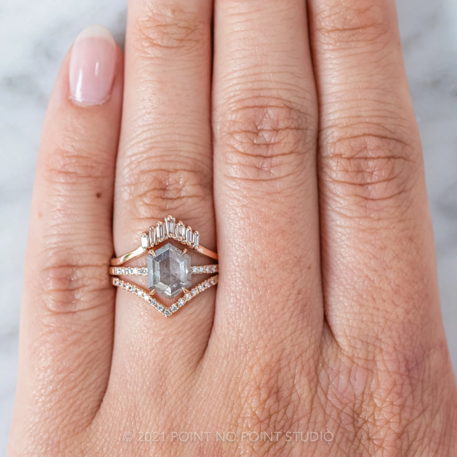 1.52 Carat Salt And Pepper Hexagon Diamond Engagement Ring, Jules Setting, 14k Rose Gold 2 1.52 Carat Salt And Pepper Hexagon Diamond Engagement Ring, Jules Setting, 14k Rose Gold - Image 2