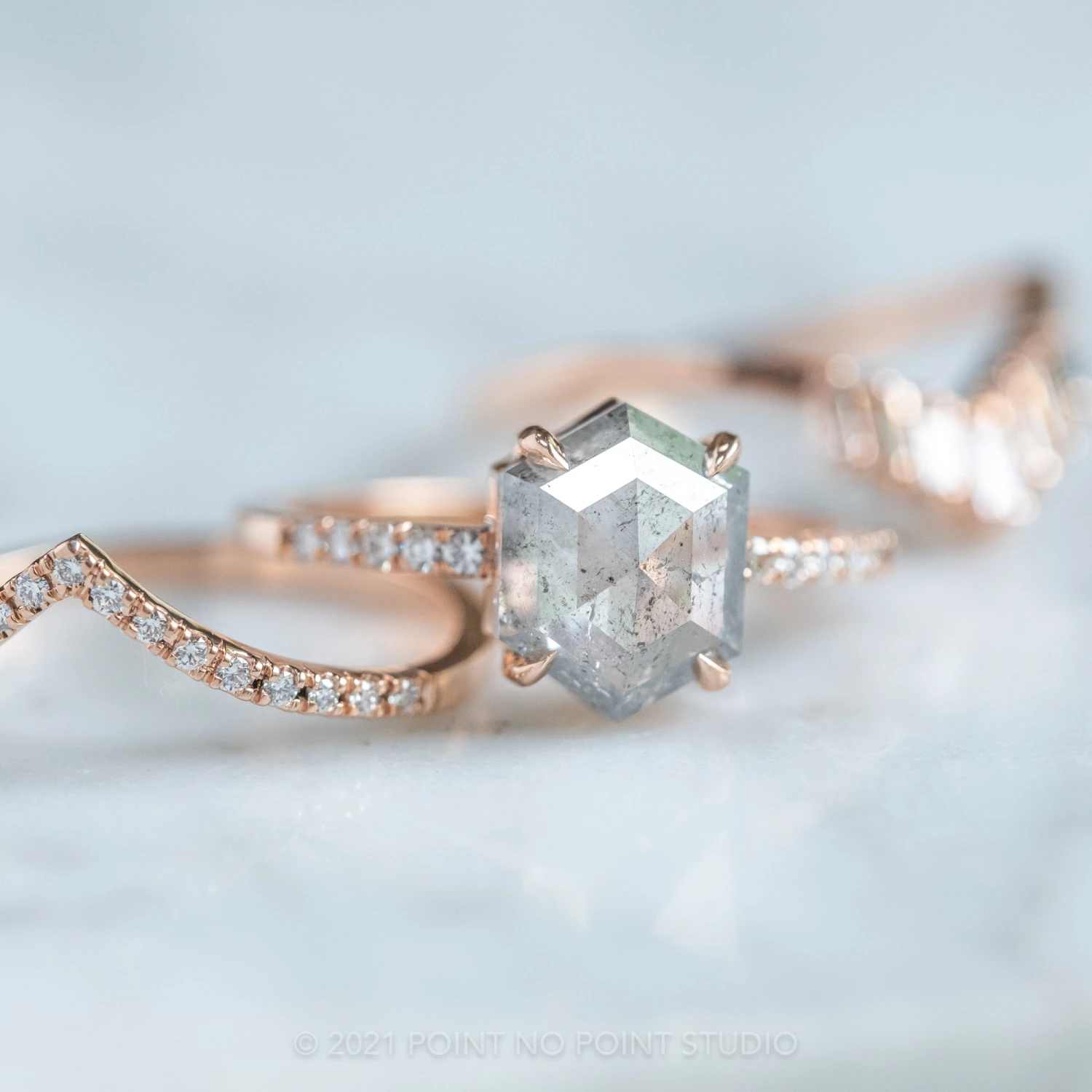 1.52 Carat Salt And Pepper Hexagon Diamond Engagement Ring, Jules Setting, 14k Rose Gold 7 1.52 Carat Salt And Pepper Hexagon Diamond Engagement Ring, Jules Setting, 14k Rose Gold - Image 7