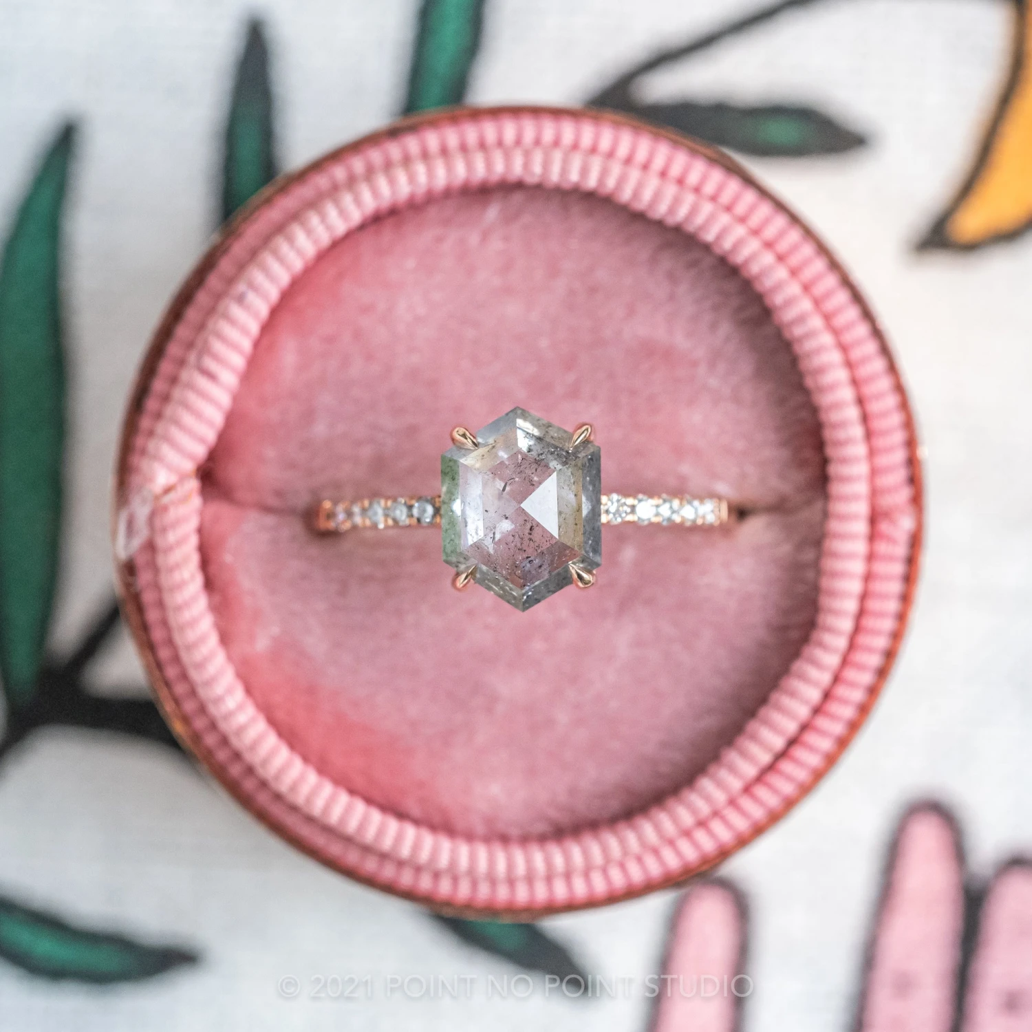 1.52 Carat Salt And Pepper Hexagon Diamond Engagement Ring, Jules Setting, 14k Rose Gold 3 1.52 Carat Salt And Pepper Hexagon Diamond Engagement Ring, Jules Setting, 14k Rose Gold - Image 3