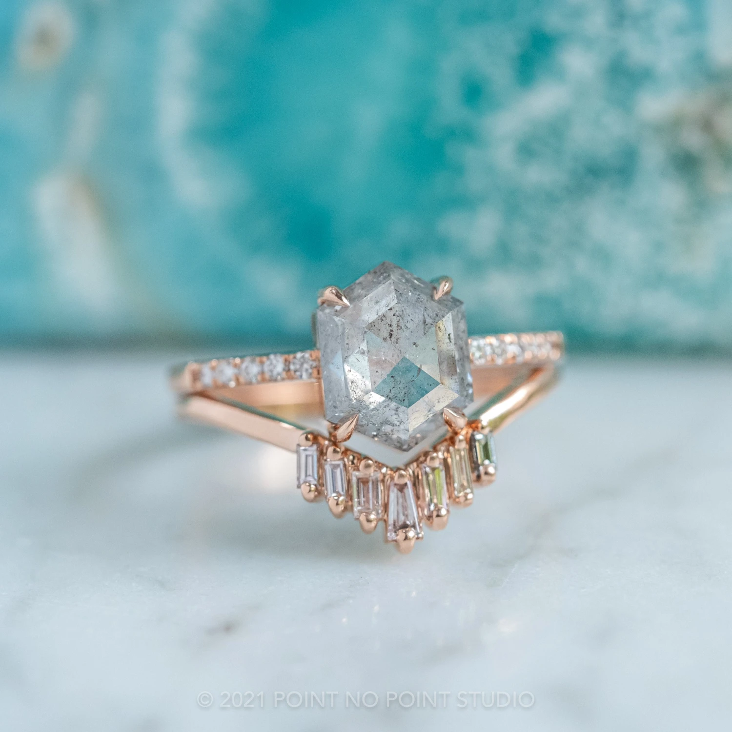 1.52 Carat Salt And Pepper Hexagon Diamond Engagement Ring, Jules Setting, 14k Rose Gold 9 1.52 Carat Salt And Pepper Hexagon Diamond Engagement Ring, Jules Setting, 14k Rose Gold - Image 9