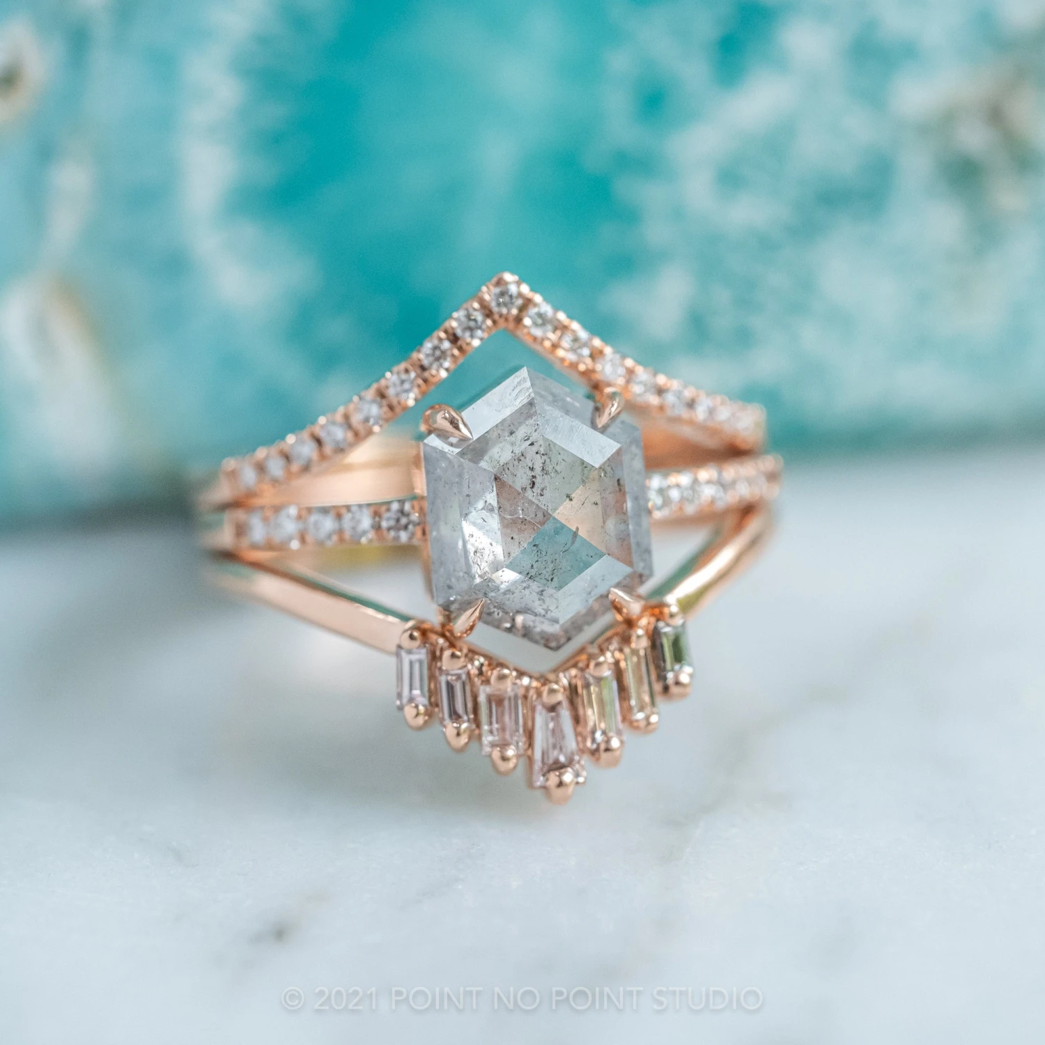 1.52 Carat Salt And Pepper Hexagon Diamond Engagement Ring, Jules Setting, 14k Rose Gold 10 1.52 Carat Salt And Pepper Hexagon Diamond Engagement Ring, Jules Setting, 14k Rose Gold - Image 10