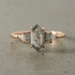 1.28 Carat Salt And Pepper Hexagon Diamond Engagement Ring, Beatrice Setting, 14K Rose Gold -Point No Point Studio Store 20210729 SFS0039