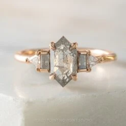 1.28 Carat Salt And Pepper Hexagon Diamond Engagement Ring, Beatrice Setting, 14K Rose Gold