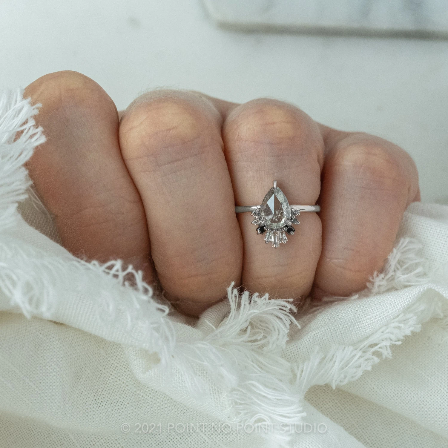 1.38 Carat Icy Salt And Pepper Pear Diamond Engagement Ring, Ombre Wren Setting, 14K White Gold 2 1.38 Carat Icy Salt And Pepper Pear Diamond Engagement Ring, Ombre Wren Setting, 14K White Gold - Image 2