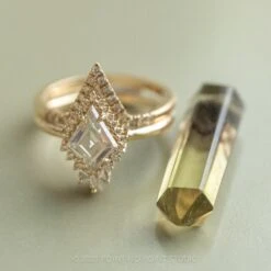 Kite Moissanite And Diamond Engagement Ring, Cleo Halo Setting, 14K Yellow Gold -Point No Point Studio Store 20211021 SFS0203 70e0e253 687b 4e81 ac7d 381b2949abba