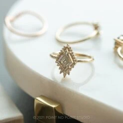 Kite Moissanite And Diamond Engagement Ring, Cleo Halo Setting, 14K Yellow Gold -Point No Point Studio Store 20211021 SFS0204 8ddd44cb 0358 40f3 96e1 7050bcc27e93