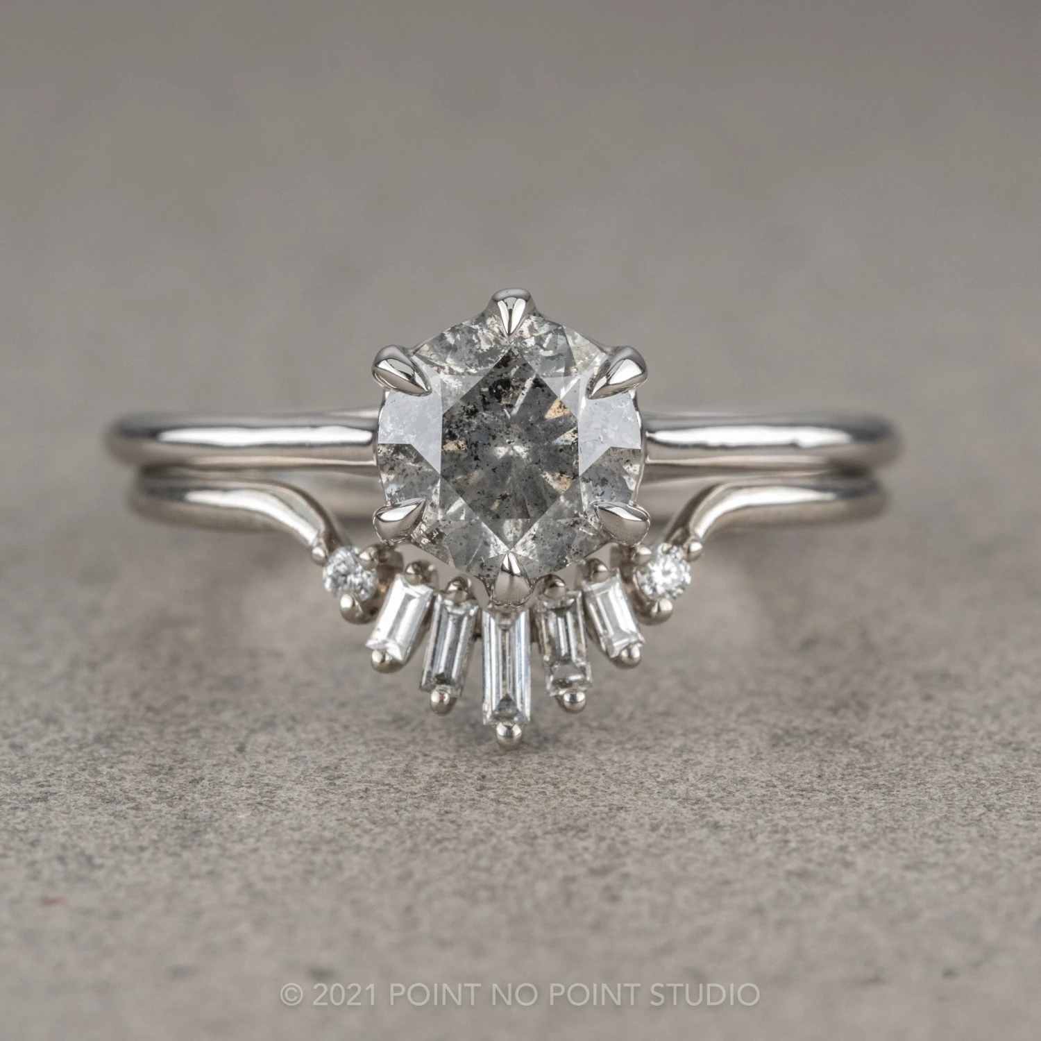 .94 Carat Salt And Pepper Round Diamond Engagement Ring, Madeline Setting, 14K White Gold 3 .94 Carat Salt And Pepper Round Diamond Engagement Ring, Madeline Setting, 14K White Gold - Image 3