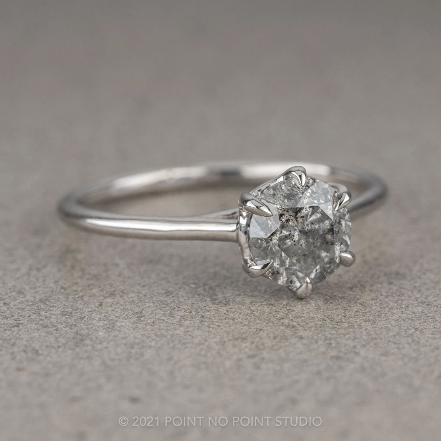 .94 Carat Salt And Pepper Round Diamond Engagement Ring, Madeline Setting, 14K White Gold 4 .94 Carat Salt And Pepper Round Diamond Engagement Ring, Madeline Setting, 14K White Gold - Image 4