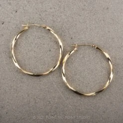 Twisted Hoop Earrings, 30mm, 14k Yellow Gold