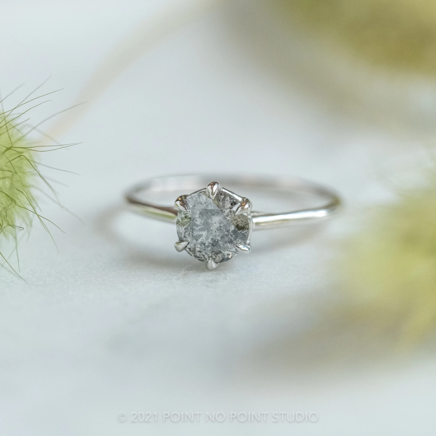 .94 Carat Salt And Pepper Round Diamond Engagement Ring, Madeline Setting, 14K White Gold 6 .94 Carat Salt And Pepper Round Diamond Engagement Ring, Madeline Setting, 14K White Gold - Image 6