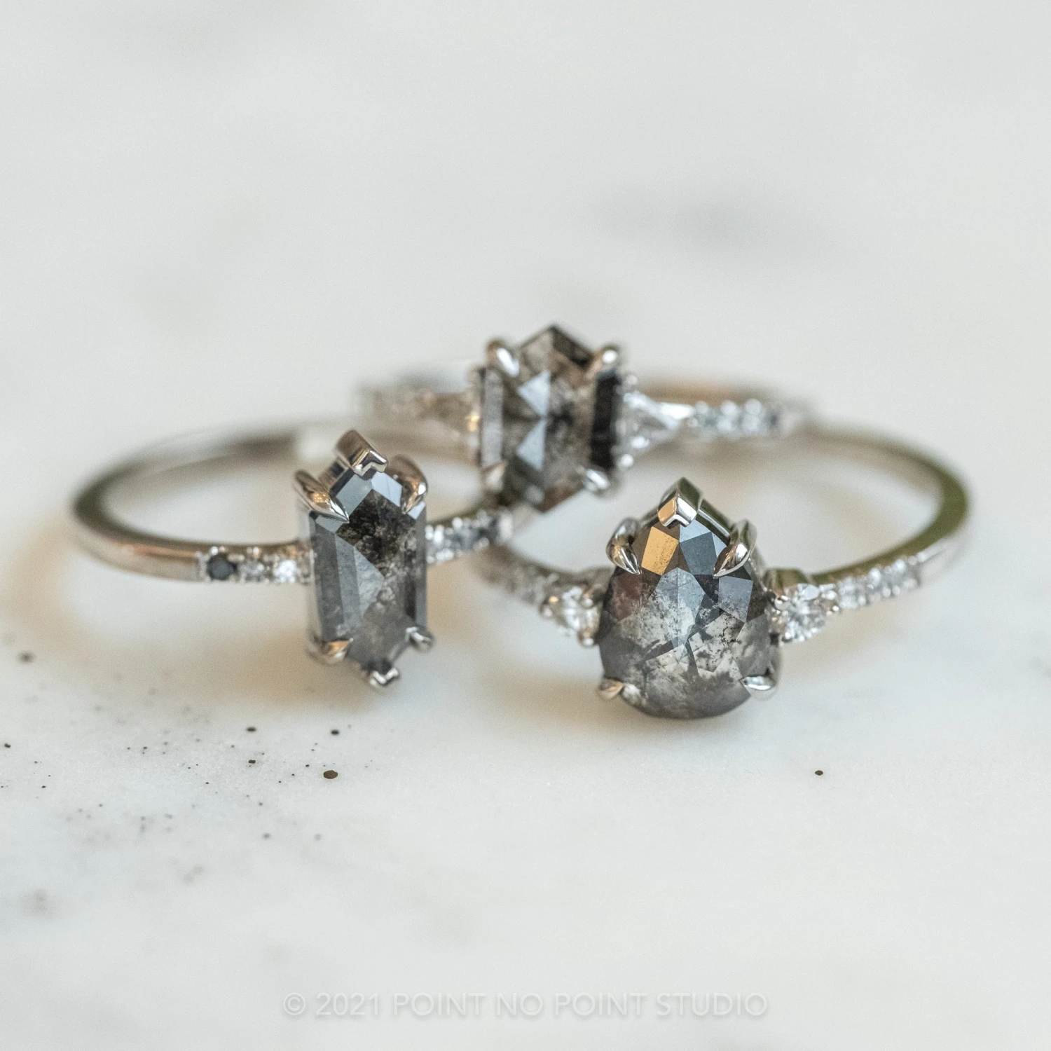 1.32 Carat Salt And Pepper Hexagon Diamond Engagement Ring, Sirena Setting, 14K White Gold 3 1.32 Carat Salt And Pepper Hexagon Diamond Engagement Ring, Sirena Setting, 14K White Gold - Image 3