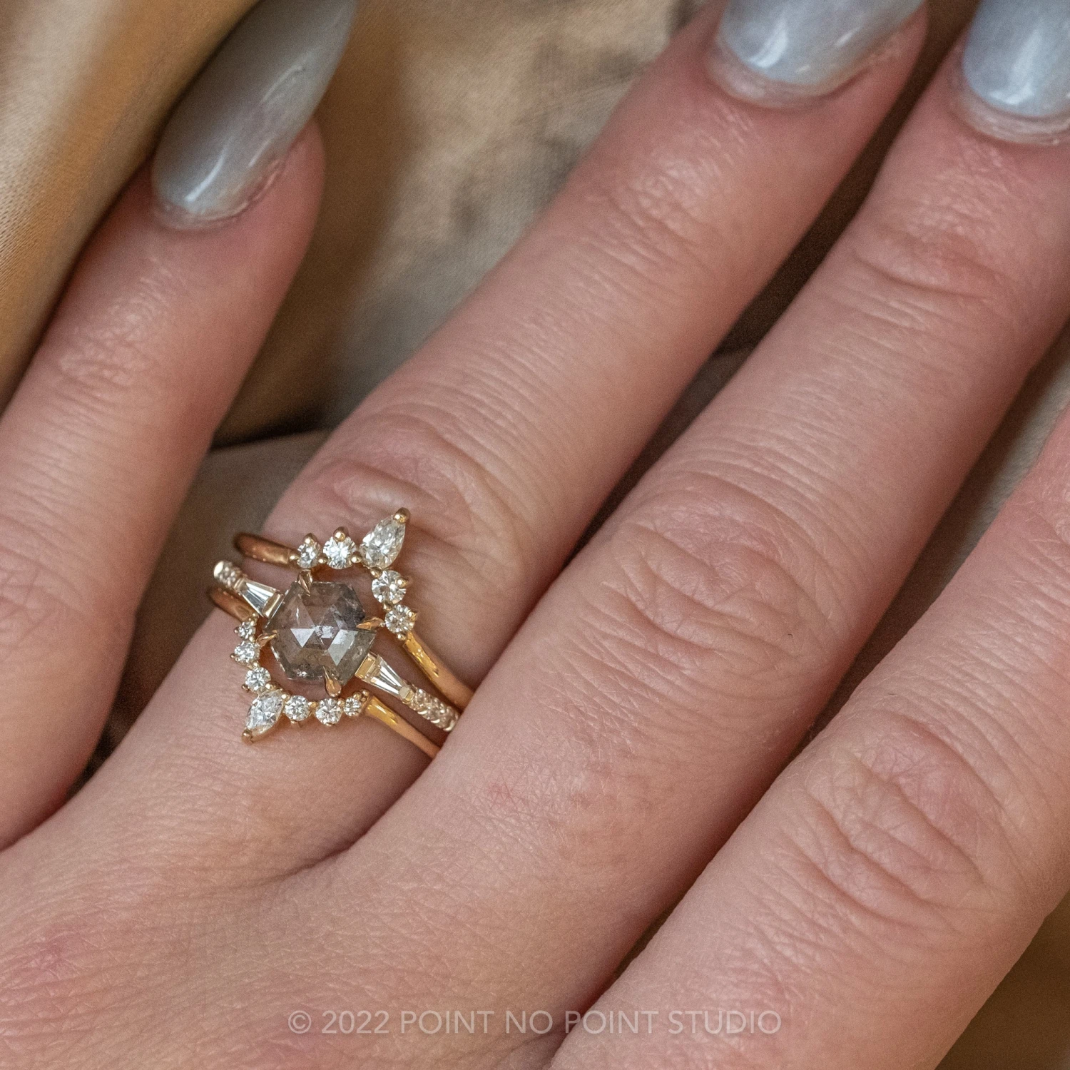 .99 Carat Salt And Pepper Hexagon Diamond Engagement Ring, Eliza Setting, 14K Yellow Gold 2 .99 Carat Salt And Pepper Hexagon Diamond Engagement Ring, Eliza Setting, 14K Yellow Gold - Image 2