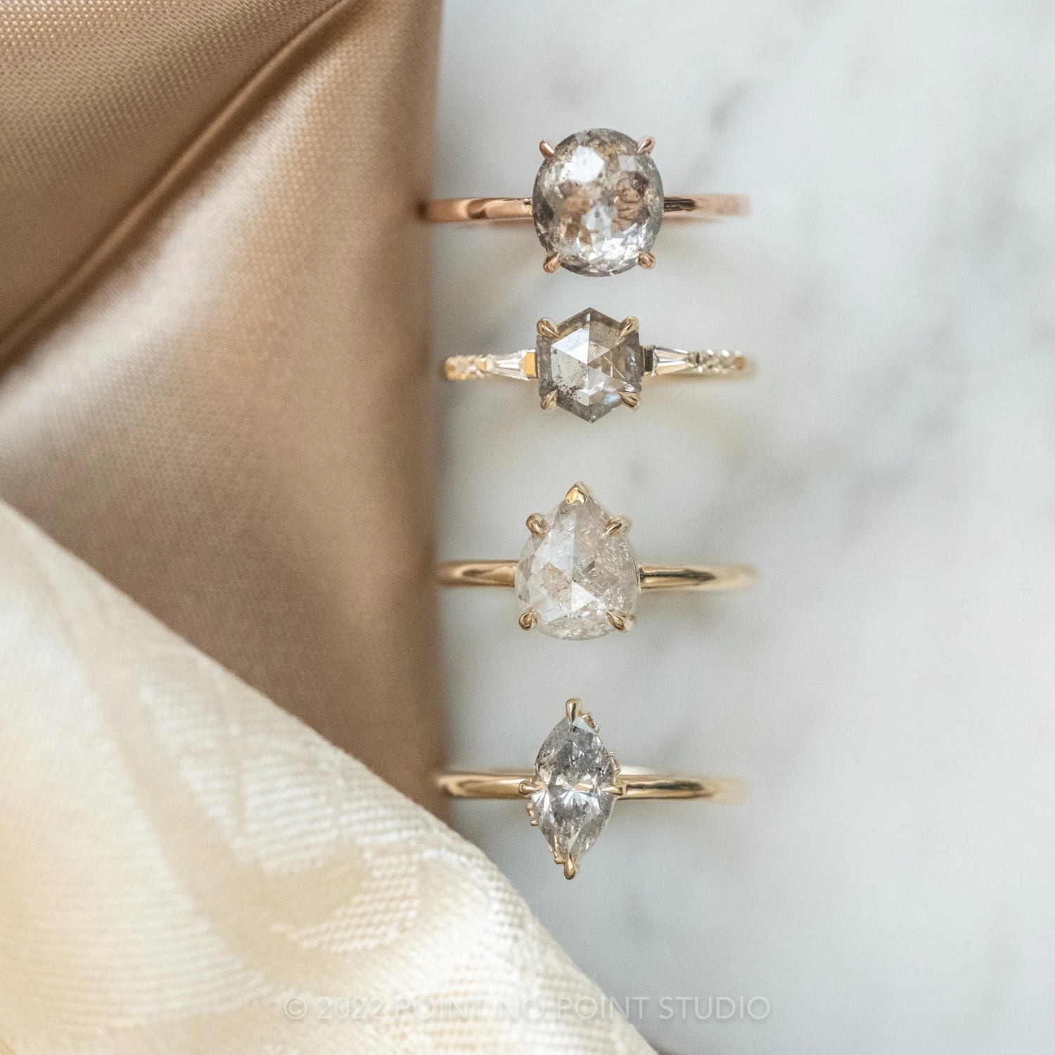 .99 Carat Salt And Pepper Hexagon Diamond Engagement Ring, Eliza Setting, 14K Yellow Gold 6 .99 Carat Salt And Pepper Hexagon Diamond Engagement Ring, Eliza Setting, 14K Yellow Gold - Image 6