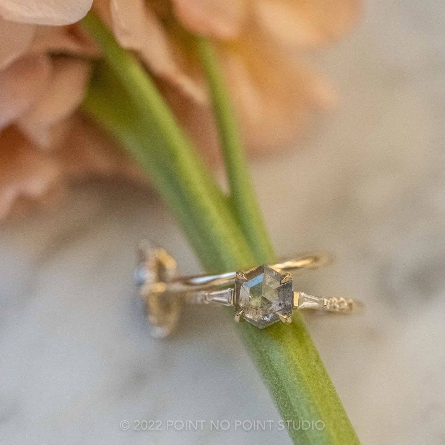 .99 Carat Salt And Pepper Hexagon Diamond Engagement Ring, Eliza Setting, 14K Yellow Gold 10 .99 Carat Salt And Pepper Hexagon Diamond Engagement Ring, Eliza Setting, 14K Yellow Gold - Image 10