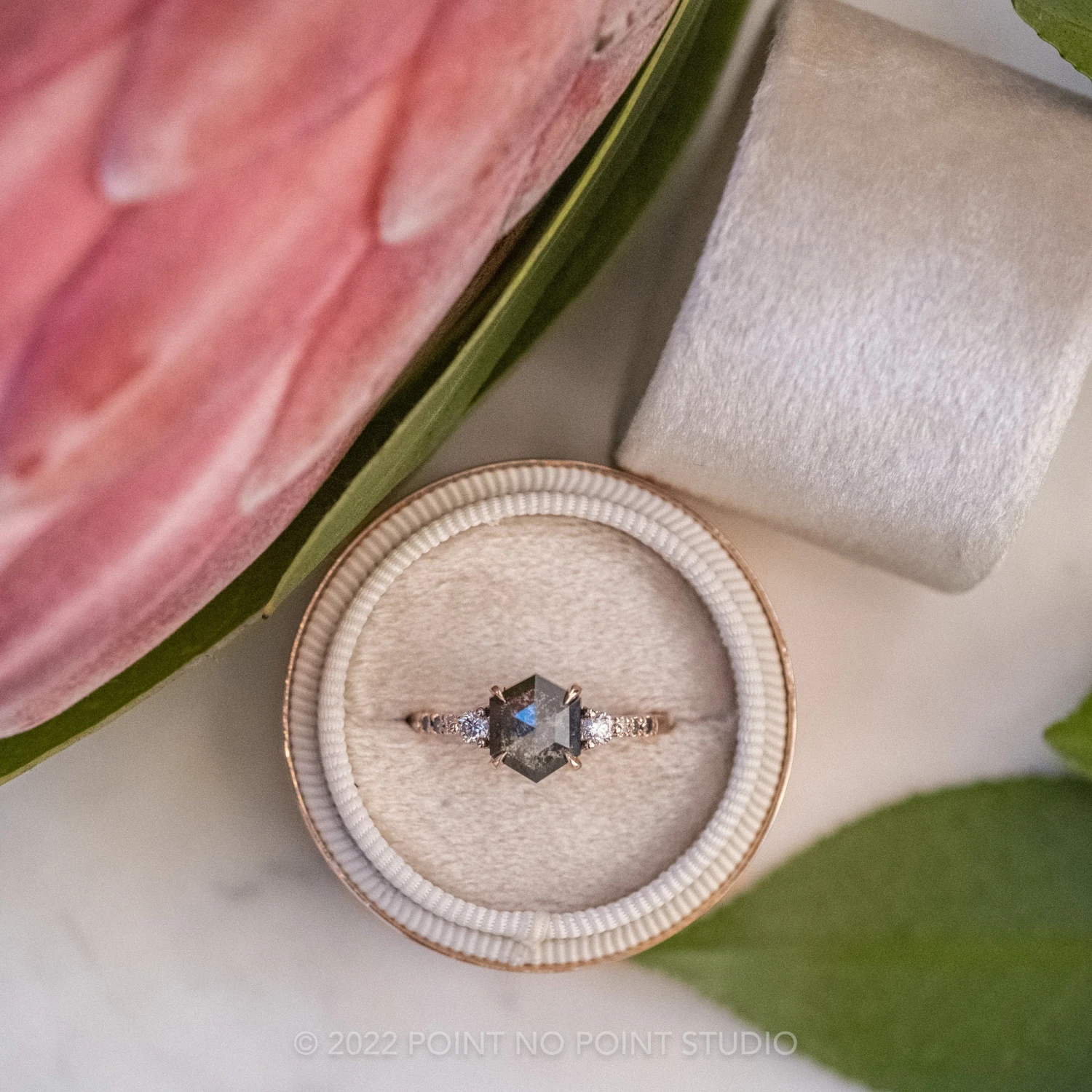 1.40 Carat Black Speckled Hexagon Diamond Engagement Ring, Ombre Eliza Setting, 14K Rose Gold 2 1.40 Carat Black Speckled Hexagon Diamond Engagement Ring, Ombre Eliza Setting, 14K Rose Gold - Image 2