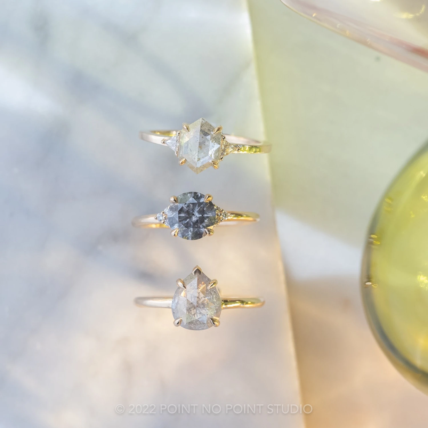 1.48 Carat Icy White Hexagon Diamond Engagement Ring, Zoe Setting, 14K Yellow Gold 3 1.48 Carat Icy White Hexagon Diamond Engagement Ring, Zoe Setting, 14K Yellow Gold - Image 3